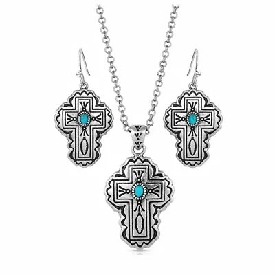 Montana Silversmiths Western Silver & Turquoise Cross Jewelry Set NEW Retail $95 • $49.99