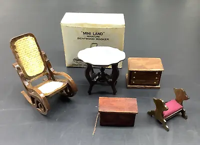 Vtg Mini Land Dollhouse Rocking Chair Bentwood Rocker  Table Dresser Furniture • $12