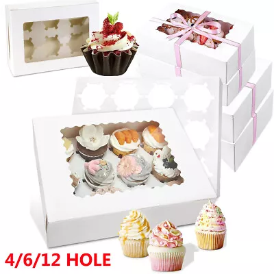 Cupcake Box Cases 4/6/12 Holes Clear Window Display Boxes Face Cake Party Box • $18.83