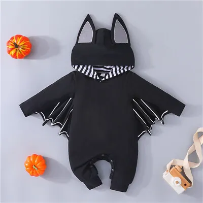 Halloween Toddler Baby Boys Girls Cosplay Bat Costume Romper Hat Outfits Set • £9.38