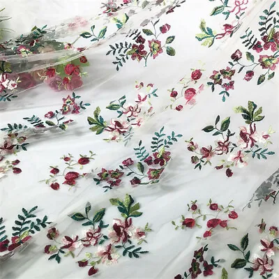 Embroidery Floral Mesh Tulle Fabric DIY Costume Dress Clothes 51  Wide By 0.5Y  • $16.99