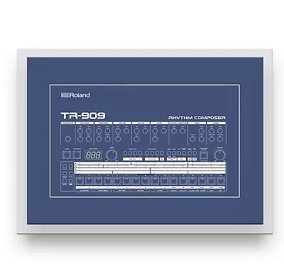 Roland TR-909 DRUM MACHINE Inspired Poster Art ~ CANVAS PRINT 8x12  BLUE • $7.52