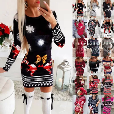 £11.09 • Buy Womens Christmas Mini Jumper Dress Ladies Xmas Party Sweater Bodycon Pullover