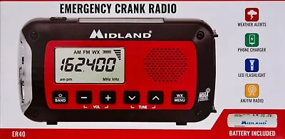 Midland Emergency Crank Radio Weather Alerts Phone Charger LED Flashlight AM/FM • $58.98