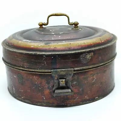 Antique Vintage Round Metal Hinged Spice Box  7 Spice Tins Farmhouse • $32