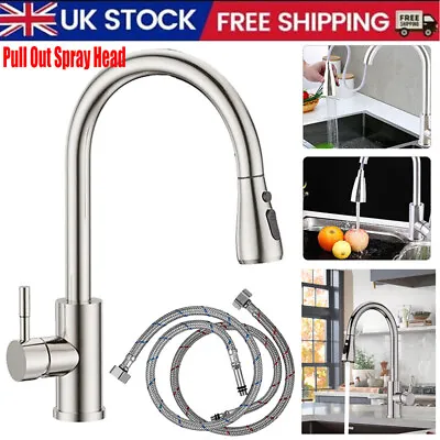 360° Kitchen Sink Mixer Taps Pull Out Spout Spray Single Lever Hot Cold Mono Tap • £14.98