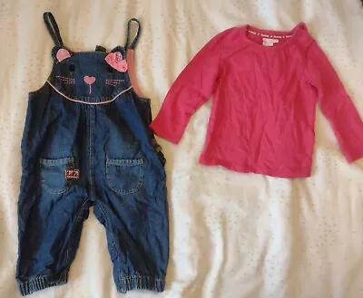 Blue Zoo Denim Jumpsuit And Long Sleeved Top Set Size 9-12 Months • £3.50