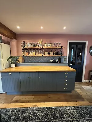 Reduced!fitted Kitchen Solid Oak Worktop.Ceramic Sink. Brush Brass Tap &Handles • £250