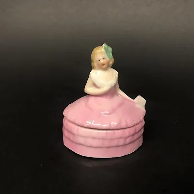 Vintage Porcelain Lady Trinket Box Woman Jar Vanity Dresser Pink Dress Germany • $32