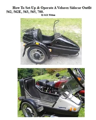 Velorex Sidecar Set Up Manual PDF On CD 562 562E 700 Models Motorcycle • $16.95