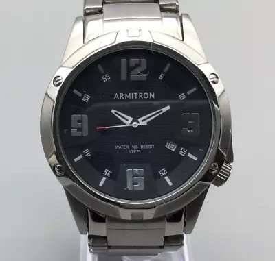 Armitron Watch Men 43mm Silver Tone Black Dial Day New Battery 7.25  • $26.99