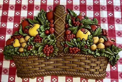Vintage MCM Homco 7533 Wicker Fruit Basket Kitchen Wall Decor Clean 1978 USA • $15