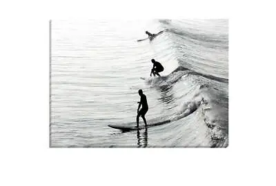 Surfing A Crowded Wave | Canvas Wall Art Print • $69