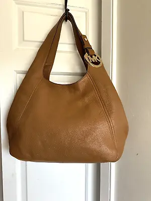 Michael Kors Fulton Brown Pebble Leather Hobo Bag Purse Large Satchel • $129