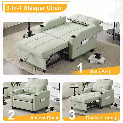 Sofa Bed 3 In 1 Convertible Sleeper Chair W/ USB Ports Side Pocket 180°reclining • $259.99