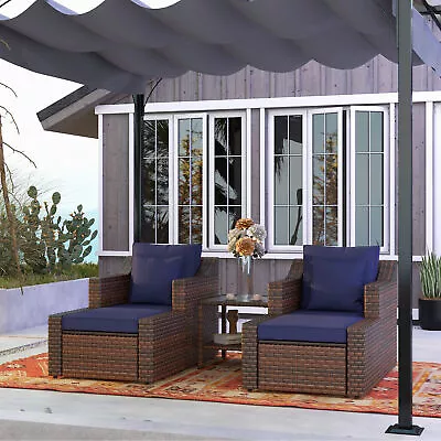 Outdoor Rattan Wicker Bistro 5-Piece Set Ottomans Coffee Table Patio • $399.99