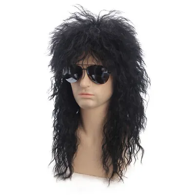 Men Women Long Curly 70s 80s Rocker Mullet Disco Party Funny Wig Costume Wigs • $24.29