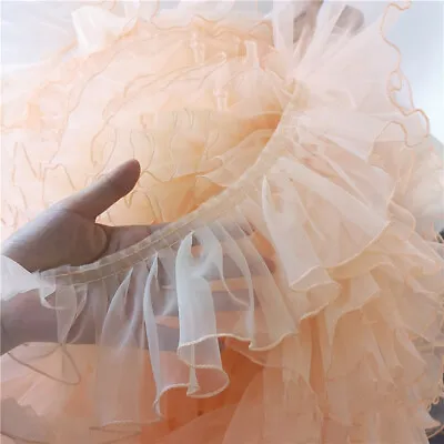 £2.87 • Buy 1 Yard Lace Trim Organza Pleated Ribbon Edge Wedding Dress Clothing Sewing DIY