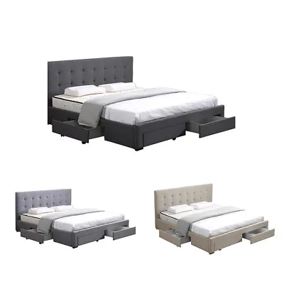 $469.99 • Buy Levede Bed Frame Double Queen King Fabric With Drawers Storage Wooden Mattress