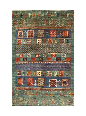 3 X 4 Ft Green Gabbeh Afghan Hand Knotted Tribal Area Rug • $847.50