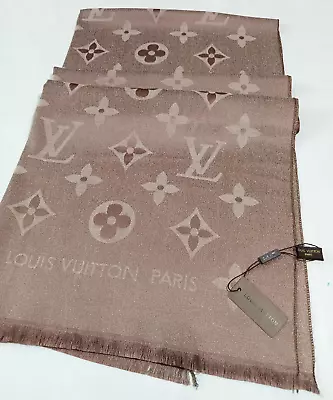 Louis Vuitton Scarf Shawl Wrap LV Monogram Rectangle Stole Cashmere Silk Italy • $167