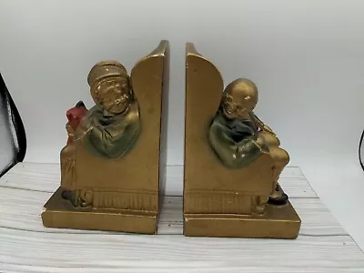 Chalkware Old Couple In Chairs 1930's Bookends Vintage • $25