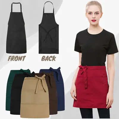 Short Waist Bistro Pocket Apron Cooking BBQ Chefs Polyester Catering Butcher • £3.91