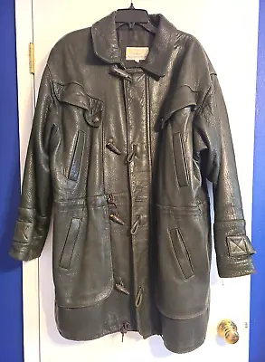 Rare Vintage Aquascutum Heavy Men’s Leather Duster Long Coat Size 40 Large • $399.99