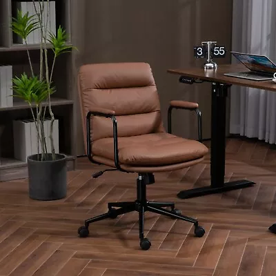 Office Chair PU Leather Mid-Back Office Computer Desk Chair W/ Armrest Brown • $132.90