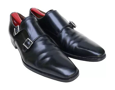 Magnanni Black Leather Double Monk Strap Dress Shoe Men’s SZ 9M • $67.99