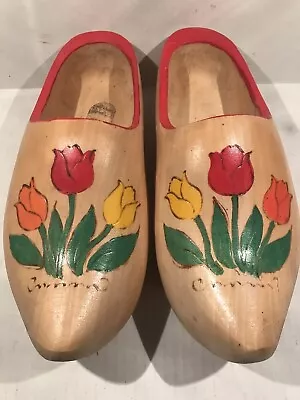 Wooden Dutch Clogs Size Large Hand Painted Flowers Made In Holland VTG • $32.66