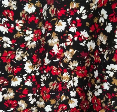 J Jill Wearever Floral Shift Dress Sz L Black Red Midi V-Neck Long Sleeve A-Line • $20.88