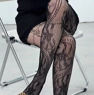 £6.99 • Buy Fishnet Tights Lace FLORAL SWIRL Mesh Pattern Mod 8/10/12/14 Rave Y2K Barbie