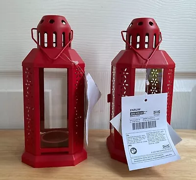 2 X BRAND NEW IKEA ENRUM Red In/Outdoor Lantern For Tealight Size 22cm • £10