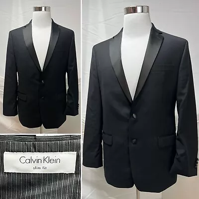 Men's Calvin Klein Slim Fit Black Tuxedo Wool 2-Button 42R Blazer Jacket Coat • $75