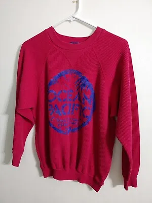 VTG Ocean Pacific OP Shirt Size Large Magenta Waffle Knit Thermal Womens • £13.50