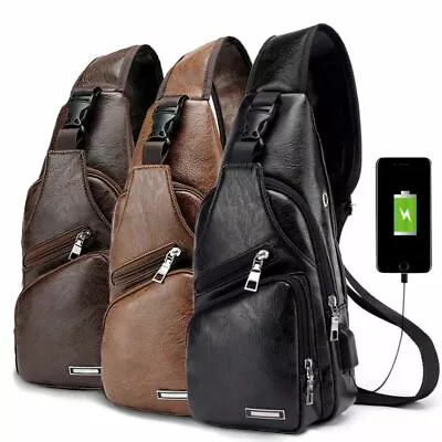 Mens Shoulder Bag Sling Chest Pack USB Charging Sports Crossbody Handbag US • $14.71