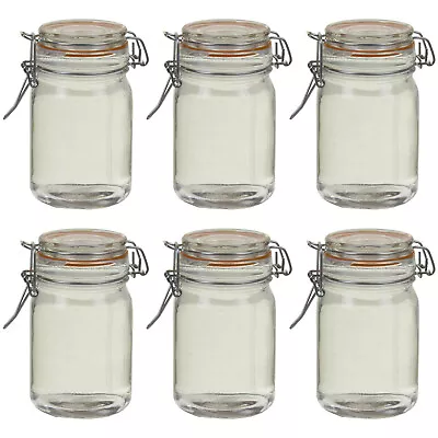 £10.99 • Buy 6 X CLIP TOP STORAGE GLASS JARS PRESERVE JAM AIR TIGHT JAR HERB BISCUITS KITCHEN