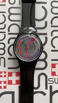 Swatch Black Inlay GB145 1991 Standard Gents 34mm Vintage • $45