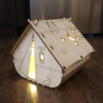 Wooden Light Box Dollhouse Railway Tent Lamp Lantern 22x22x19cm Gift Custom Name • $26.95