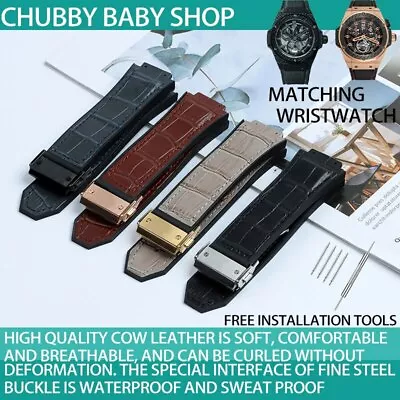 $27.92 • Buy 29x19mm Cow Leather Rubber Watchband Strap For Hublot Big Bang & Fusion + Tools