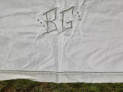 French Metis Linen Mix Sheet 2.5x3 White Monogrammed BG • £30