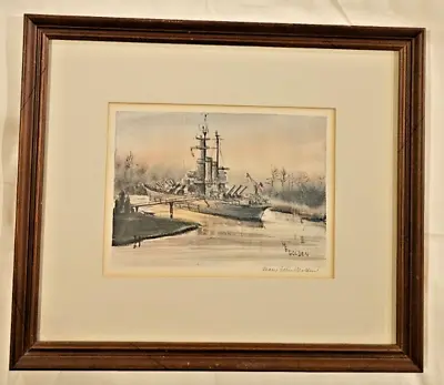 Mary Ellen Golden Signed Watercolor Art Print Of US Battleship • $60
