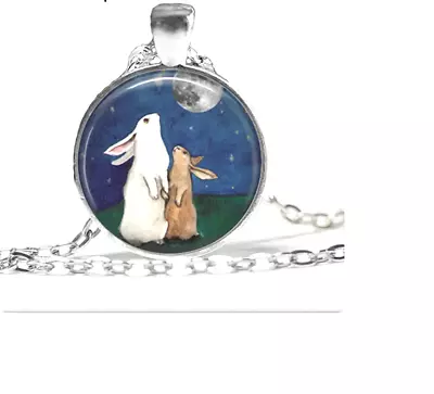 RABBITS MOON ART Silver Pendant On 20  22  Necklace FREE 925 Sterling GIFT • $19.86