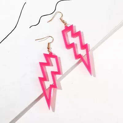 NEON LIGHTNING Pink Earrings Funky Kitsch 80s90s Punk Rock Bolt Celebration Emu • £2.95