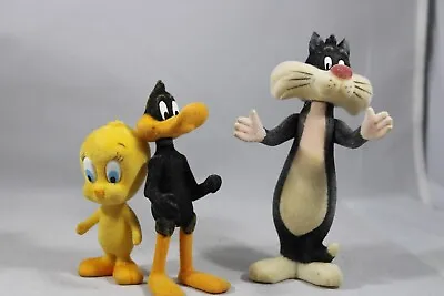 VINTAGE Looney Tunes Flocked Figures 1988 Tweety Bird - Daffy Duck - Sylvester • $17.95