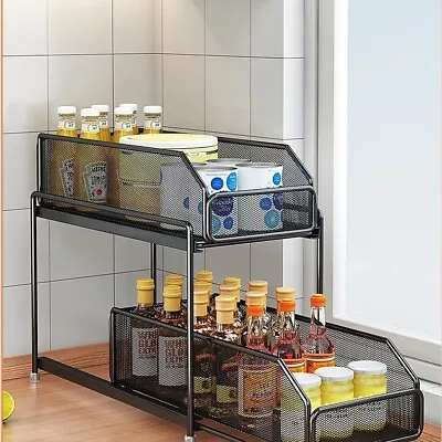 Under Sink Shelf Organiser Pull-out Storage Basket Kitchen Cupboard Drawer Unit • £17.94