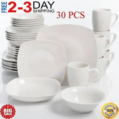 $45.99 • Buy 30-Piece Porcelain Dinnerware Set Square Dinner Plates Dish Service For 6 White