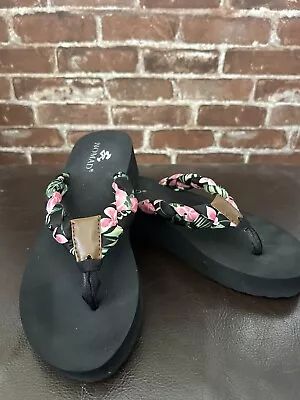 NOMAD Flip Flop Platform Sandals Tide Floral Women’s 8M Black • $19.99