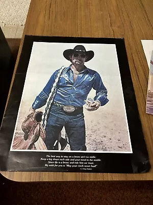 Vintage Cowboy Bronc Rider Poster Leanin' Tree Quote W Buckle & Budweiser 16x20  • $19.99